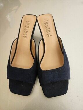 Journee Collection Navy Suede Open-Back Slide Mules